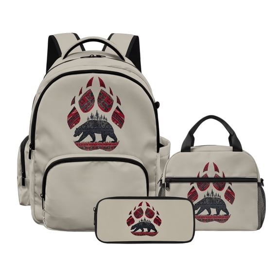 LedBack Aztec Tribal Kids Backpack Set, Bear Printed Kids Schoolbag with Lunch Box Pencil Case Set of 3, Portable School Backpack and Lunch Box with Adjustable Shoulder Strap