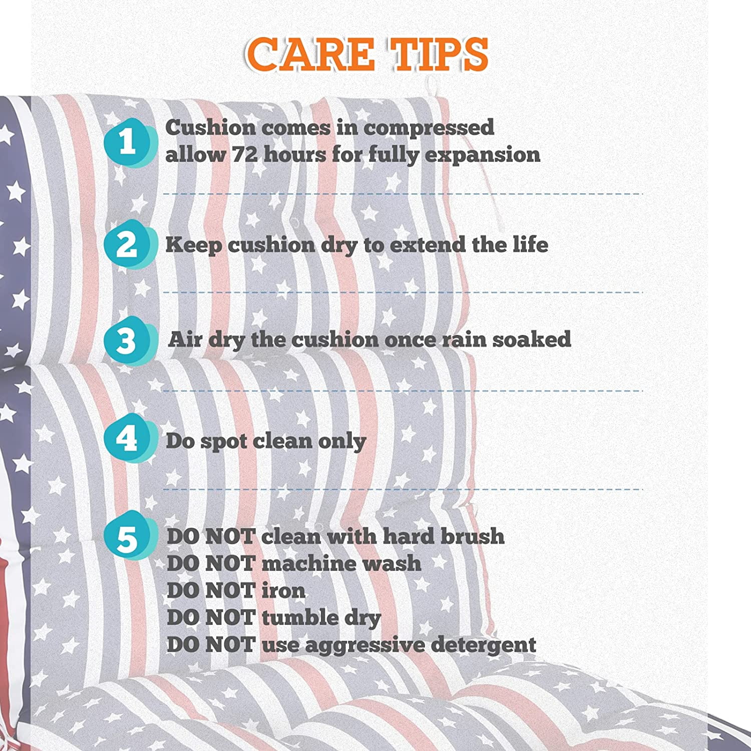 EAGLE PEAK Tufted Outdoor/Indoor High Back Patio Chair Cushion, Set of 2, 46 x 22 in, American Flag