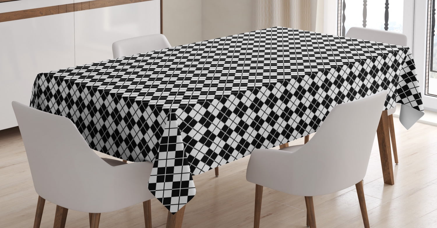 Plaid Tablecloth, Modern Graphic Argyle Pattern in Black and White
