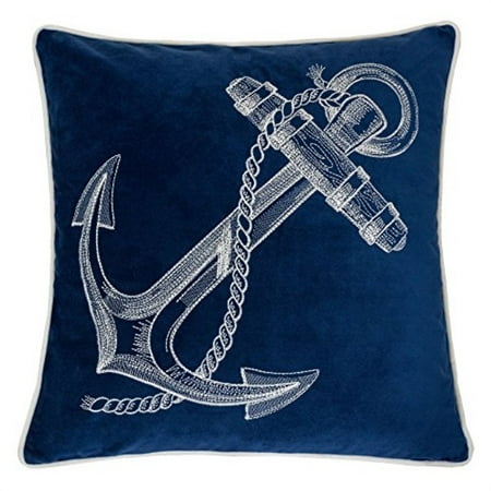 Homey Cozy Embroidery Navy Velvet Anchor Throw Pillow Cover Ocean