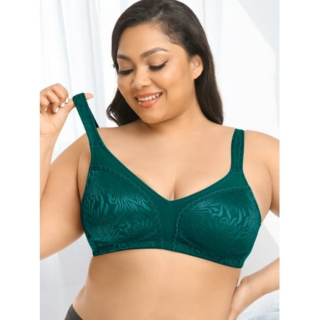 Deyllo Women s Non Padded Wireless Bras Plus Size Full Coverage Minimizer Bra  Green 48DD