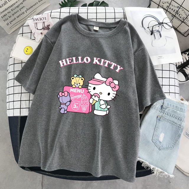 Camiseta feminina manga curta estampa desenho animado estilo de ruapangjing