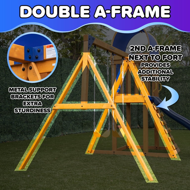 Sportspower Wooden Grand Mesa Swing Set with Slide, Fort, and