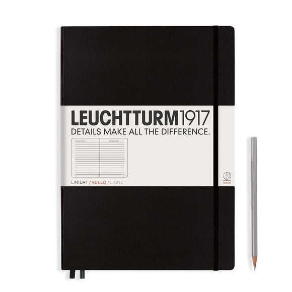 LEUCHTTURM1917 - Notebook Hardcover Master Classic A4+ - 235 Numbered Pages for Writing and Journaling (Black, Ruled)