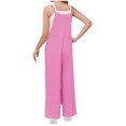 thumbnail image 4 of Odeerbi 4-14 Years Kids Girls Summer Cotton Linen Jumpsuit Camisole Wide Leg Romper Sleeveless Romper Spaghetti Strap Longs Overalls Bib Overall Pants with Pockets, 4 of 7