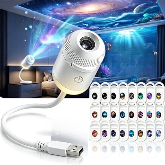 2026 Enhanced HD Smart Dynamic 5D Holographic Projector Lamp, 24 Unique Image Slides, Bendable USB Cable Design For Custom Ceiling And Wall Projection Angles