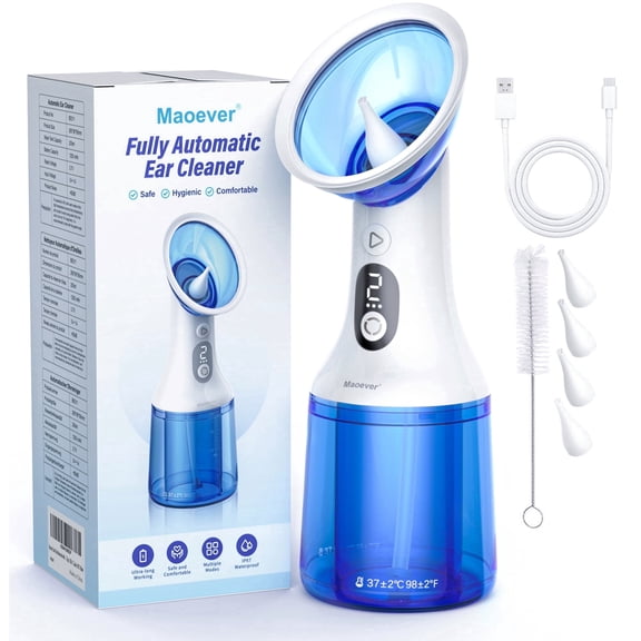 Electric Ear Wax Removal with One-Piece Waste Tank, Water Powered Ear Cleaner with 4 Pressure Modes for Earwax Remove at Home, 4 Tips, USB-C Cable, IPX7 (200 mL)