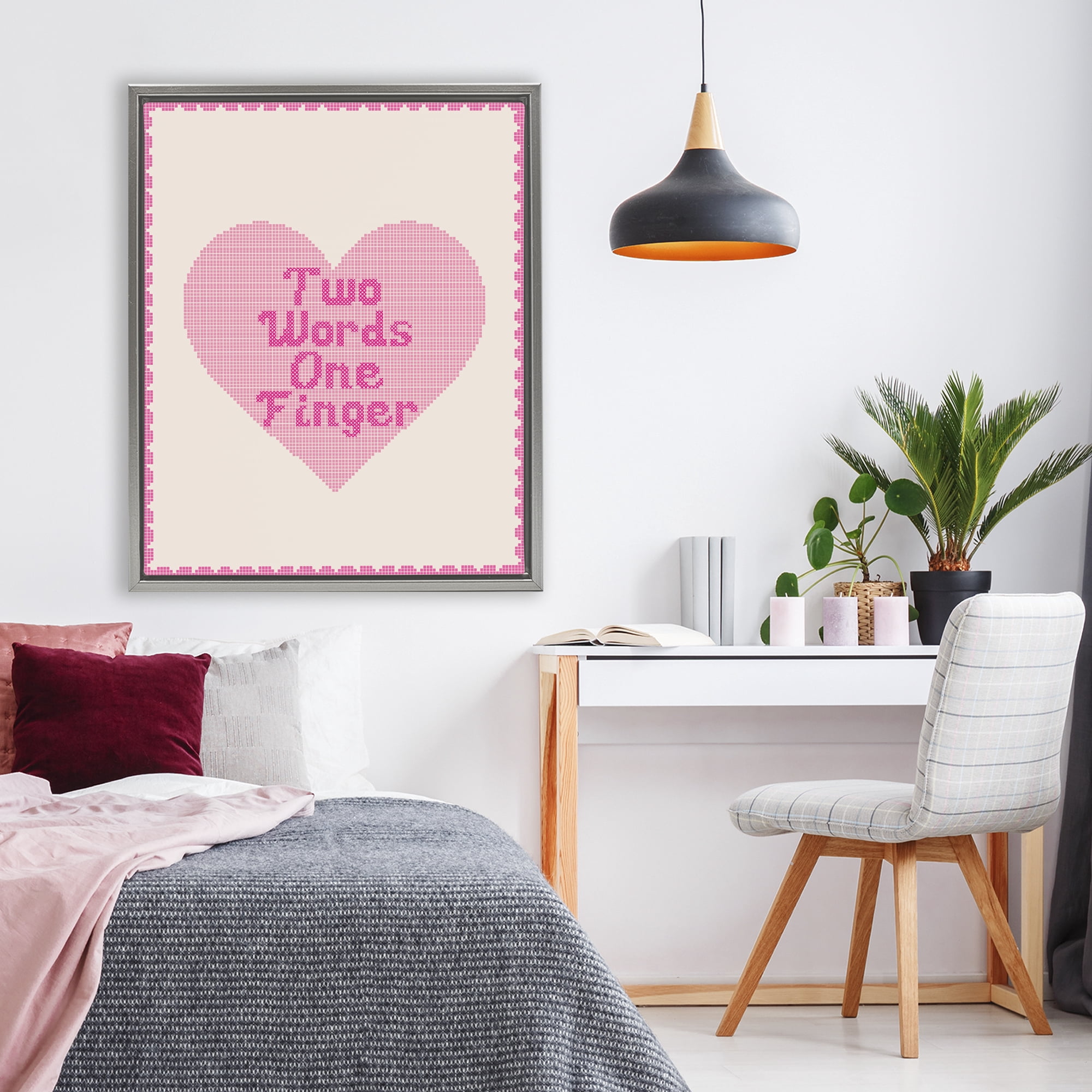 Stupell Industries Two Words One Finger Heart Gray Framed Floater Canvas Wall Art, design by Lil' Rue