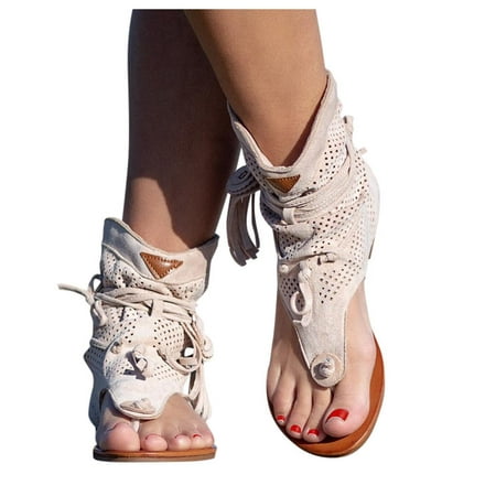 

Deals of the Day Bidobibo Flat Gladiator Sandals for Women Retro Bohemian Summer Tassel Back Strappy Open Toe Casual Sandals Roman Beach Flip Flop Thong Shoes