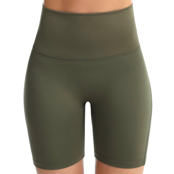 DeHolifer Biker Shorts for Women High Waist Solid Color Tummy Control Stretch Workout Yoga Running Gym Underwear Green S