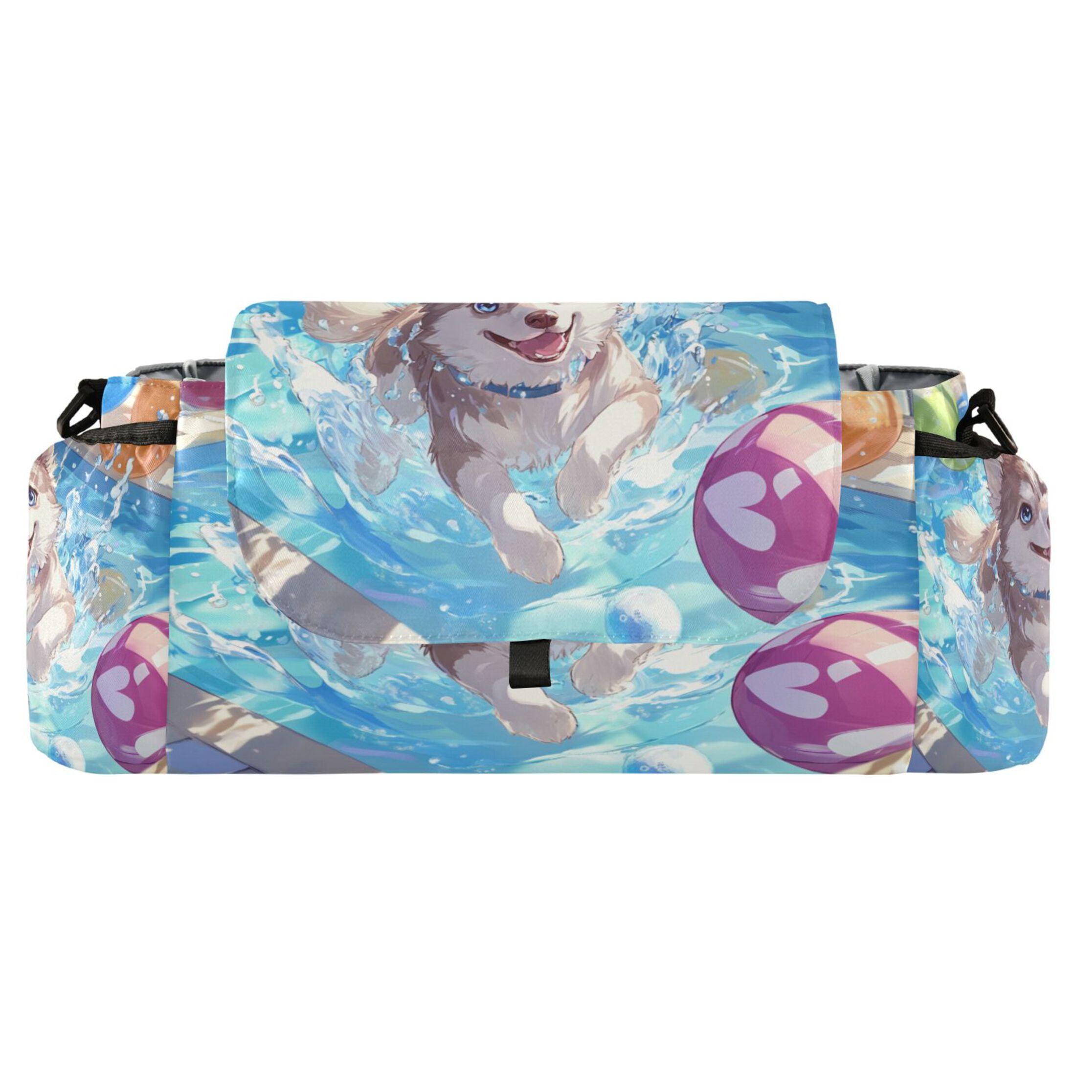 DIXRUYEE Stroller Organizer Joyful Pool Pup Printed