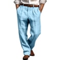 thumbnail image 3 of Men's Linen Double Pleated Straight Pants Solid Color Breathable Casual Holiday, 3 of 9