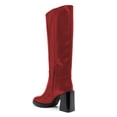 thumbnail image 3 of FSJ Women Round Toe Knee High Boots Side Zipper Pull on Chunky High Heels Comfortable Daily Walking Boots Size 5.5 Red, 3 of 4