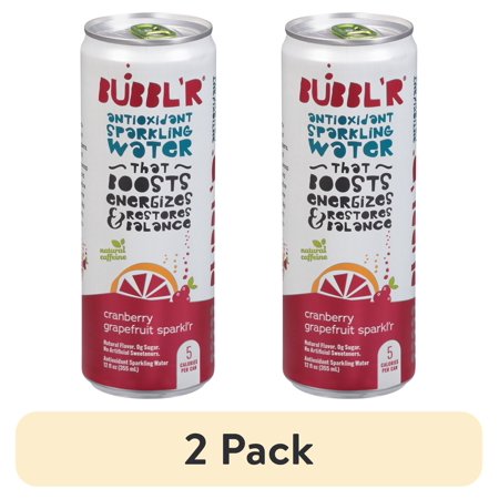 (2 pack) BUBBL'R Antioxidant Sparkling Water, cranberry grapefruit sparkl'r, 12 fl oz Can