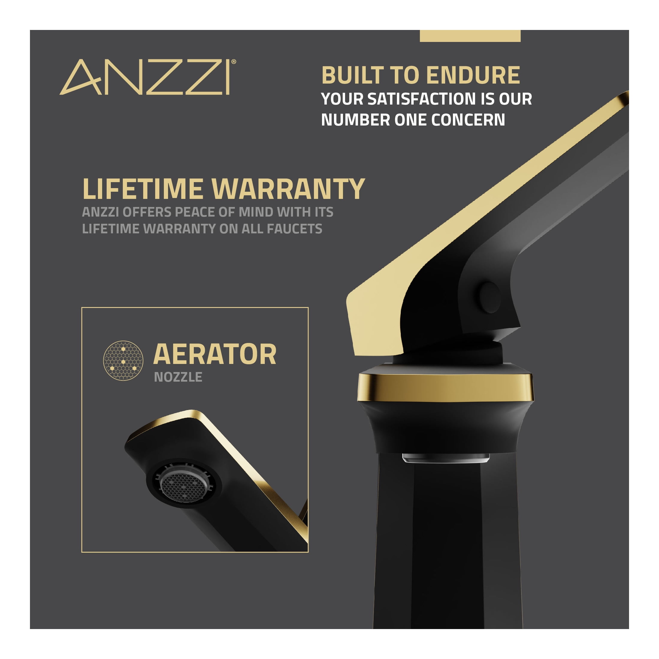 ANZZI Bathroom Faucet with Pop-Up Drain, Single-Handle Single-Hole in Matte Black / Brushed Gold