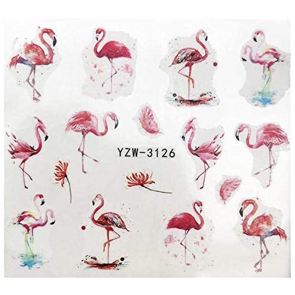 Full Set Pink Flamingo Nail Wrap Decals Sticker Salon Quality Nail Art - 1 Sheet