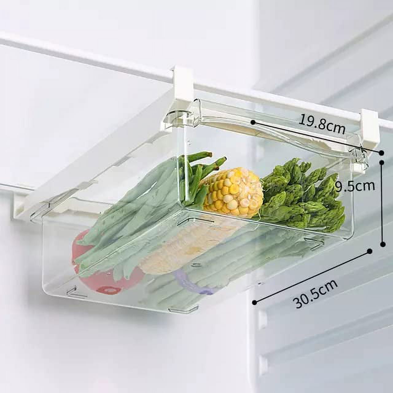 Transparent Pull Out PET Plastic Clear Refrigerator Fridge Drawer Storage Organizer Bin, Set Of Two - Clear And Egg Layout.