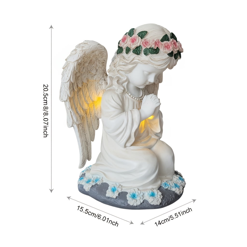 Solar Angel Garden Statue Outdoor Decor Figurine Light, Resin Flower Sculptures With LED Lights, Art Housewarming Ornament Gift