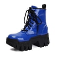 thumbnail image 5 of Women's Platform Chunky Combat Boots Punk Leather Thick Soles Lace up Mid Calf Riding Walking Short Boots, 5 of 7