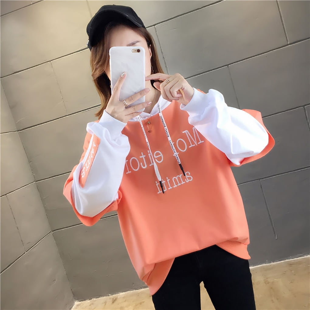 Women Hoodie Long Sleeve Thin Patchwork Hoodie Girl Top Loose Patchwork Hooded  Sweater, Orange, M | Walmart Canada