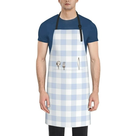 

Lukts Blue Checkboard Pattern Kitchen Cooking Aprons Adjustable Bib Soft Chef Apron with 2 Pockets for Men Women