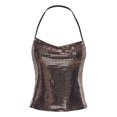 thumbnail image 3 of Yartina Women's Glittery Sequin Crop Top Sleeveless Halter Tank Top Rave Party Vest Camisole Brown One Size, 3 of 7