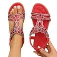 thumbnail image 4 of Xijirk Sandals Women Bohemian Rhinestone Flat Sandals, Elastic Slingback Ankle Strap Casual Beach Footwear,7.5, 4 of 9