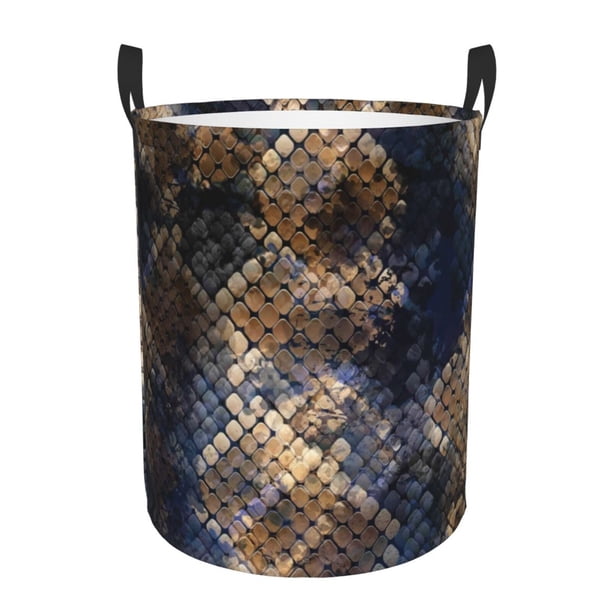 Balery Watercolor Snake Skin Cesta de ropa redonda con asas, impermeable, independiente, para ropa, juguetes, dormitorio y familia-Medium
