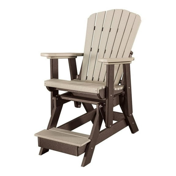 Pemberly Row Coastal Poly Resin Fan Back Balcony Glider in Weatherwood / Brown