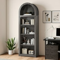 Craftian 5 Tiers Arched Bookshelf, 68.5" Tall Modern Bookcase Display Storage Rack Wooden Bookshelves, Gray