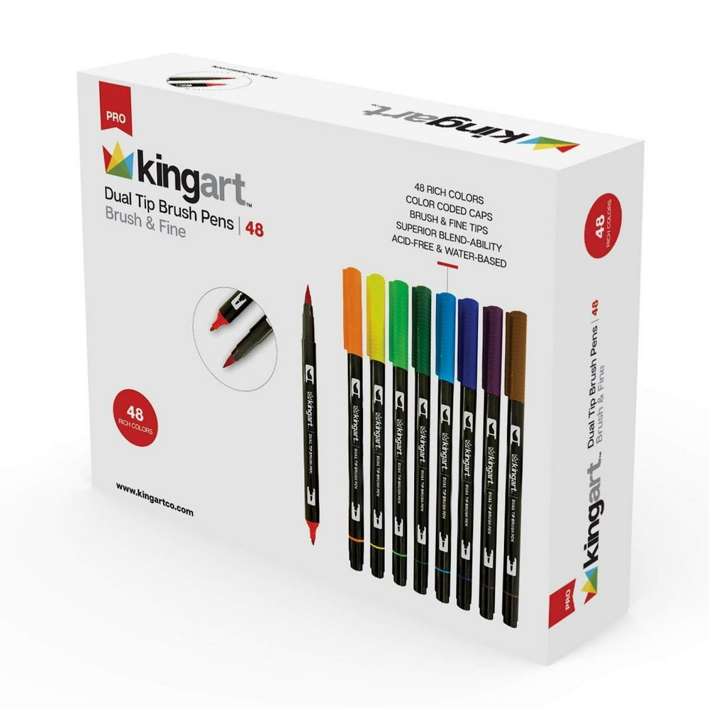 KINGART™ Dual Tip Brush Pen Art Markers, Set of 48 Unique Colors
