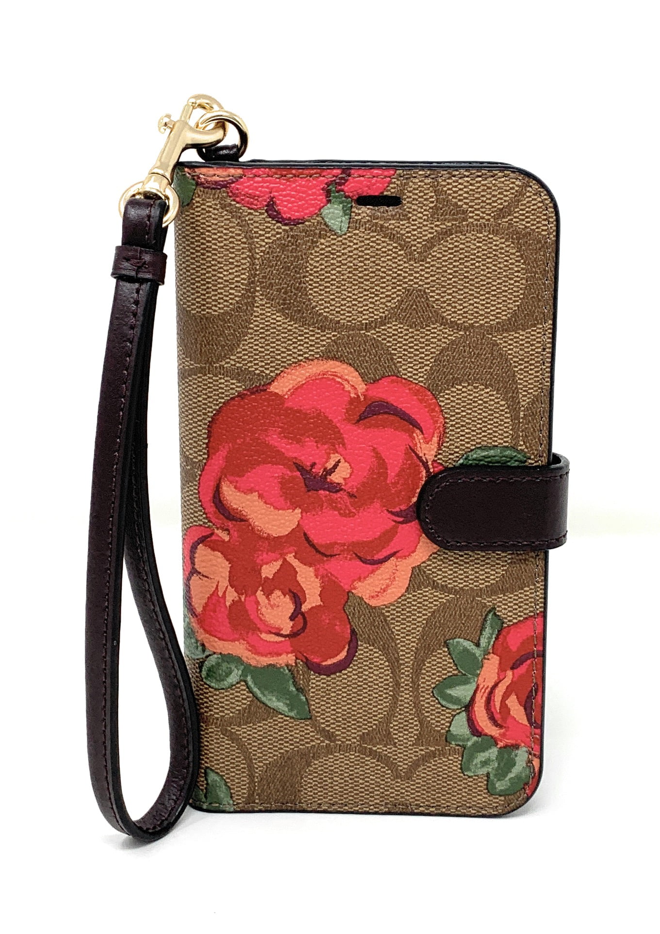 Coach Signature Canvas with Neon Flower Print Phone Folio Case for