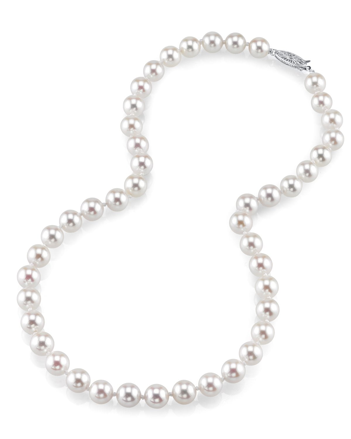 White Akoya Saltwater Cultured Pearl Necklace for Women in 18 Inch Length with 14K Gold and AAA Quality THE PEARL SOURCE 