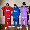 thumbnail image 2 of Traje de sudadera con estampado de letras de hip-hop de American High Street para hombre, traje de sudadera con capucha y pantalón de chándal moderno y versátil, 2 of 5
