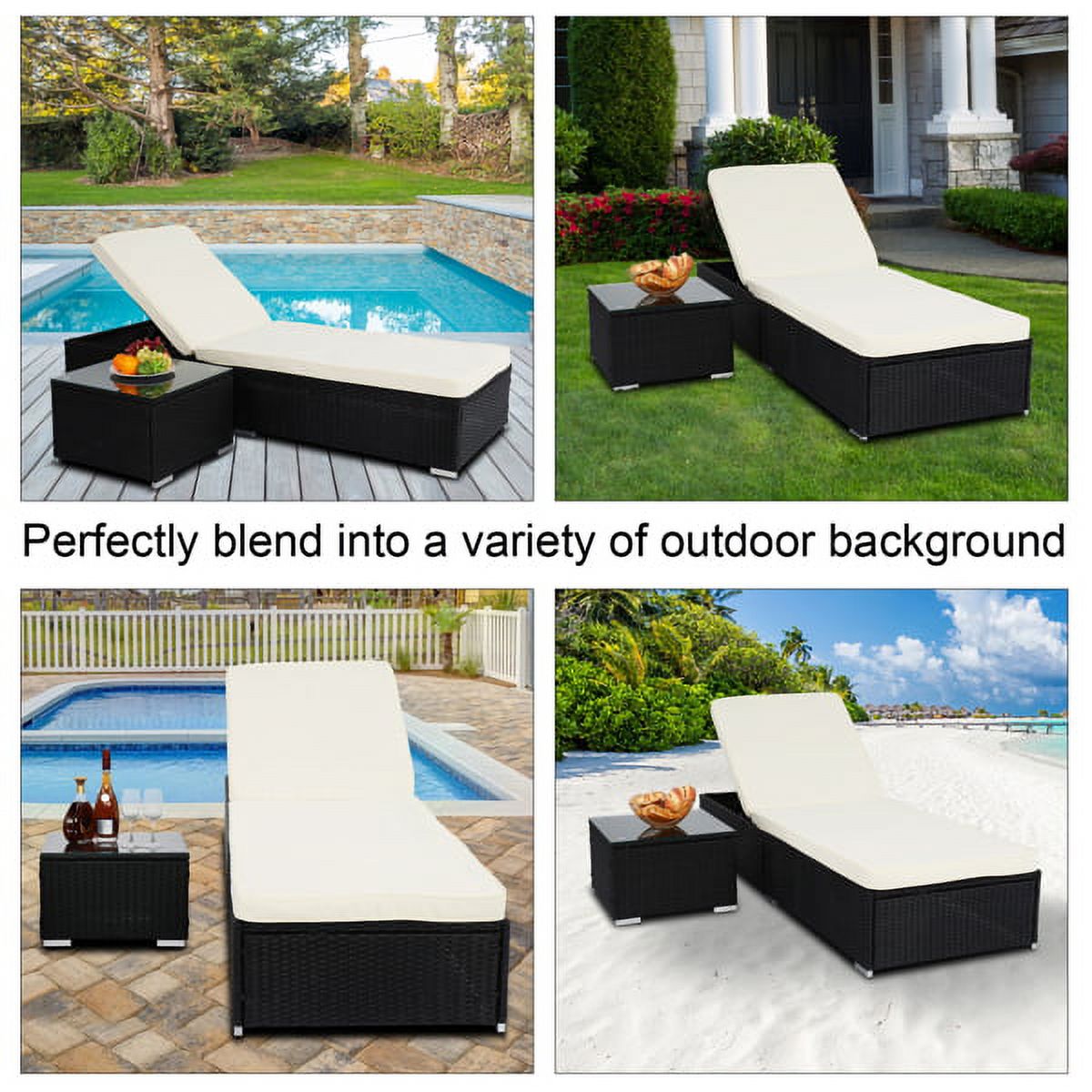 Lounge Chaise Outdoor with Tea Table, 5-Position Adjustable Reclining Cushioned Bed Patio Deck Beach Pool Lounge Chair - image 4 of 9