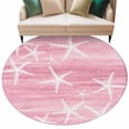 thumbnail image 2 of Round Area Rugs Collection 8 Ft, Pink Coastal Non-Slip Residential Carpet, Summer Ocean Waves Ombre Sea Starfish Indoor Crawling Mats Runner Rugs for Living Room/Dining Room/Bedroom, 2 of 9