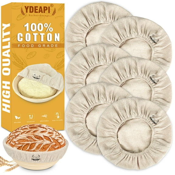 YDEAPI 6 Packs Bread Basket Liner Cloth, 9 inch round bread proofing basket cloth liner, Baking Dough Basket Cover Natural Rattan Banneton Proofing Cloth