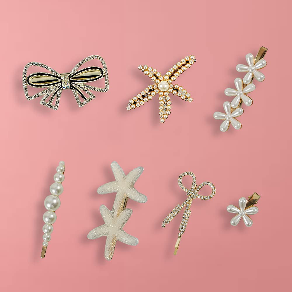 4pcs Large Bows/Clips/Ties for Birthday Valentines Day Gifts Bling Hairpins Headwear Barrette Styling Tools Accessories Pearl Hair Clips for Women Girls Pearls Hair Clips for Women Girls 4 pcs, C 