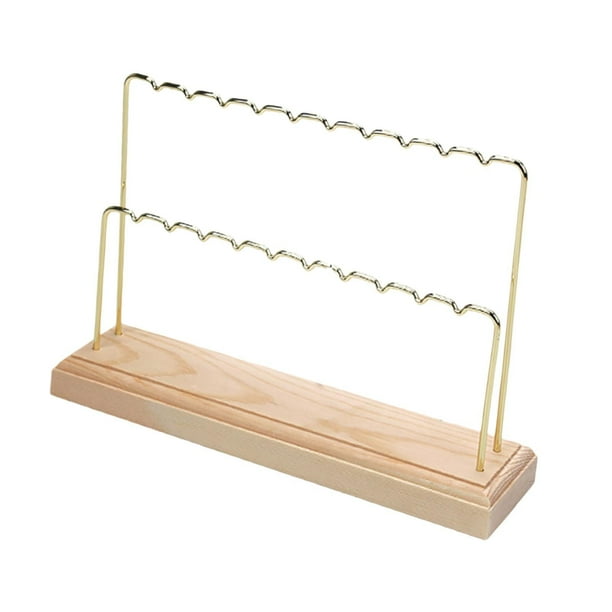 Organizador de pendientes de metal con base de madera versátil para guardar joyas 2 niveles