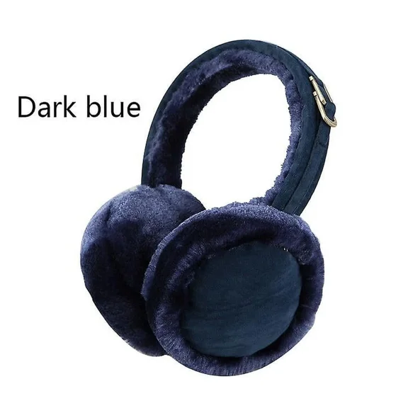 Women's Sheepskin Earmuffs - Comfortable and Warm Earmuffs (Navy Blue)