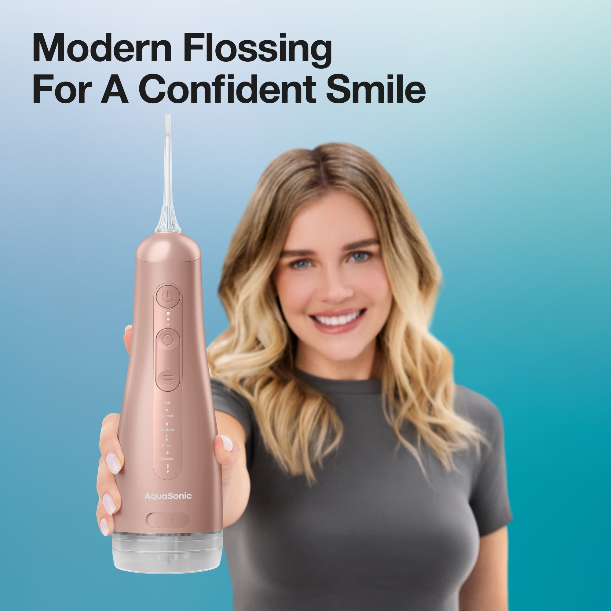 AquaSonic Precision Rechargeable Cordless Water Flosser with Travel Bag and 2 Standard Flossing Tips - Rose Gold
