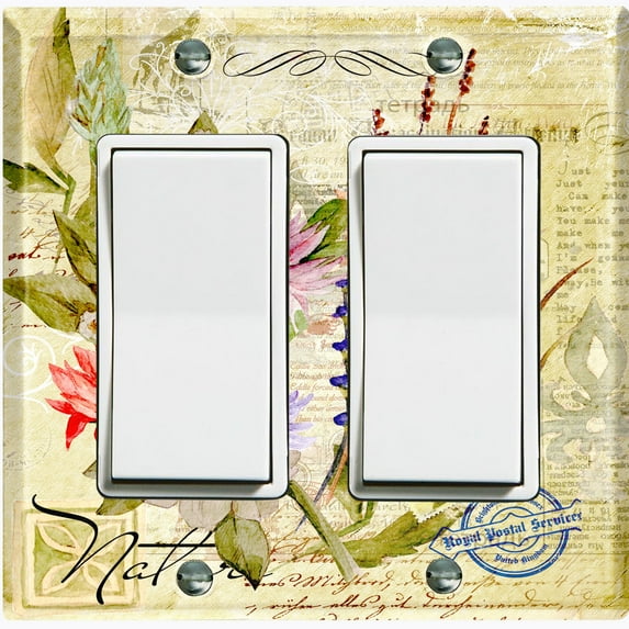 Metal Light Switch Plate Cover Floral Nature Postcard Newspaper Damask FLW088