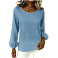 thumbnail image 3 of StSilkitty T-Shirts à Manches Longues Bouffantes pour Femmes Été Décontracté Col Rond T-Shirts Couleur Unie Blouses Légères, 3 of 5