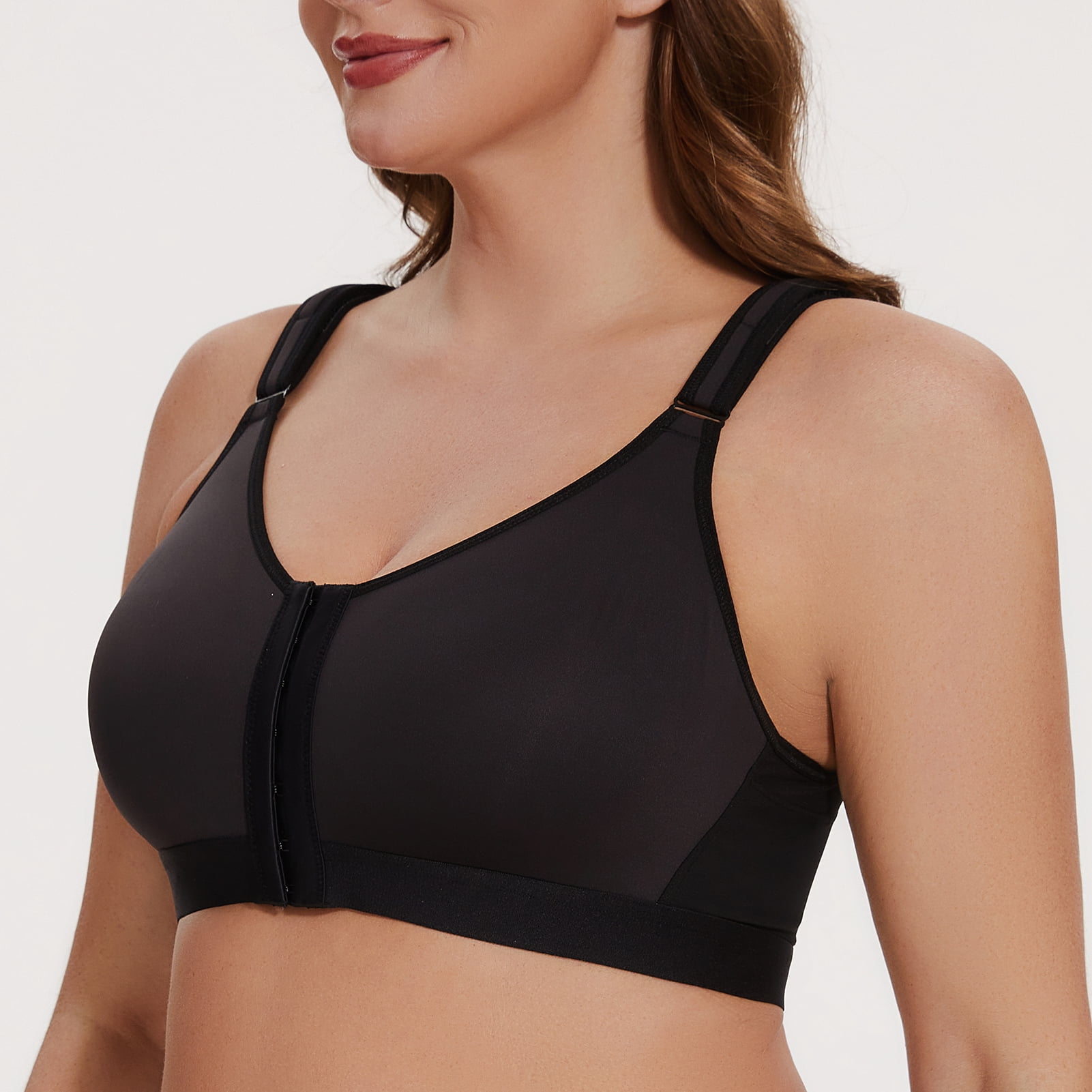 MELENECA Women's Front Closure Wirefree Post Surgery Plus Size Back Support Posture Bra Black 40C