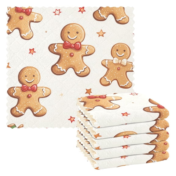 Gingerbread Cookies Kitchen Towels 6 Pcs Dish Towels Absorbent Soft Quick Dry Towel Dish Rags for Washing Dishes