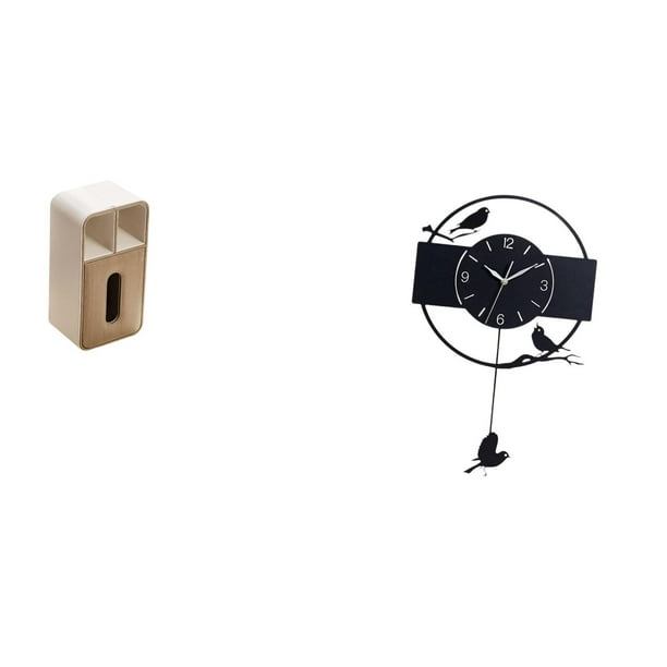 caja de pañuelos,Funda para caja de pañuelos de cuero sintético para dormitorio,Caja de almacenamiento de toallas de papel para sala de estar que ahorra espacio,Reloj de pared,Reloj de pared