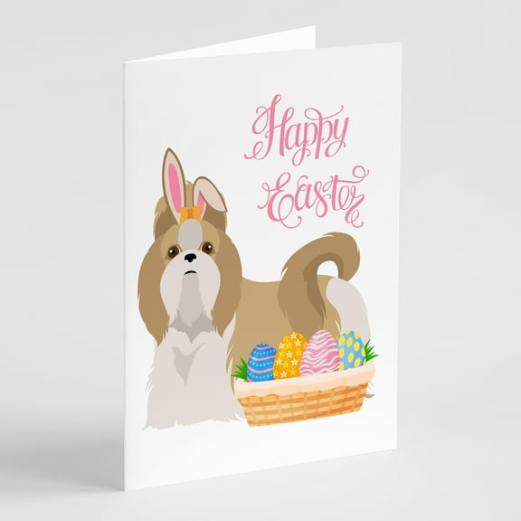 Gold and White Shih Tzu Easter Greeting Cards and Envelopes Pack of 8 7 in x 5 in