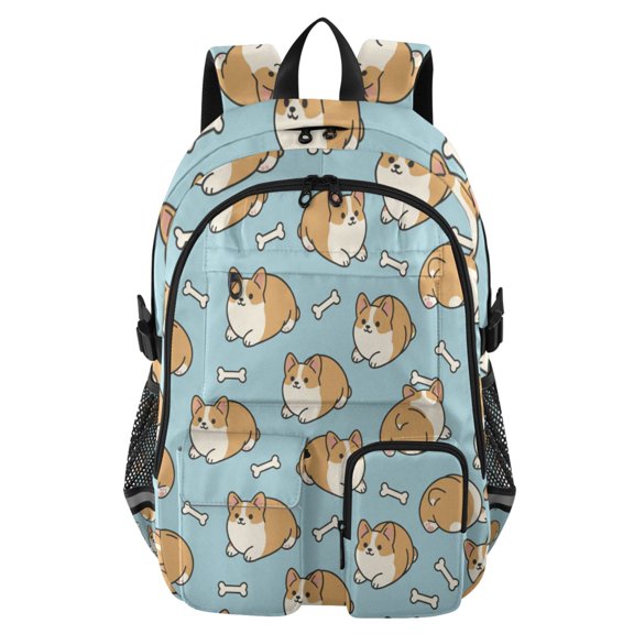 DIXRUYEE Cute Corgi Butt Backpack for School 14”Laptop Compatible with Reflective Safety Strips