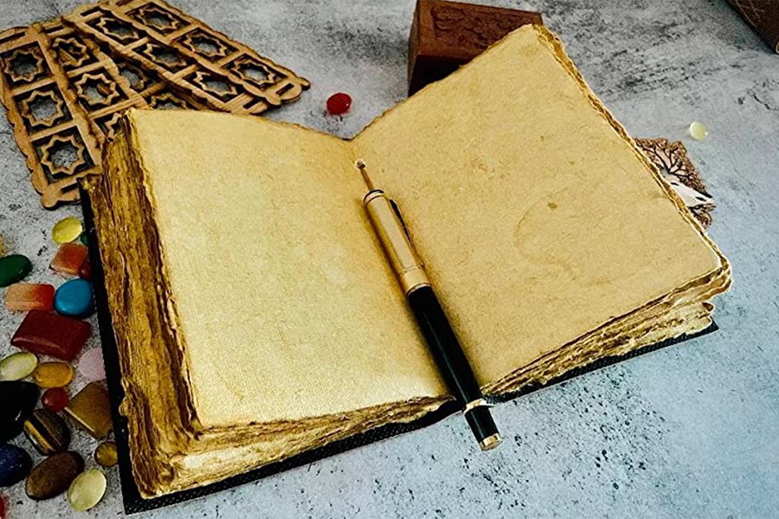 Leather Journal Writing Notebook 7 Chakra Stone Diary for Men & Women, Handmade Antique Deckle Edge Paper - Book of Shadow Travel Diary Gift for Him Her by Rustic Town, Brown