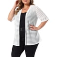 thumbnail image 4 of Agnes Orinda Women's Plus Size Cardigan Lace Hollow Out Short Sleeve Lightweight Open Front Casual Cover Up Crochet Sheer Cardigans 1X White, 4 of 6